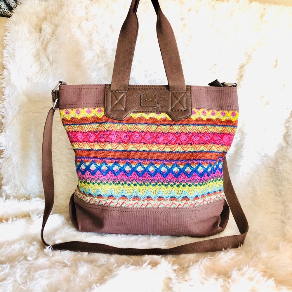 TOMS BROWN CITY SWEATER FELT MULTICOLORED TOTE